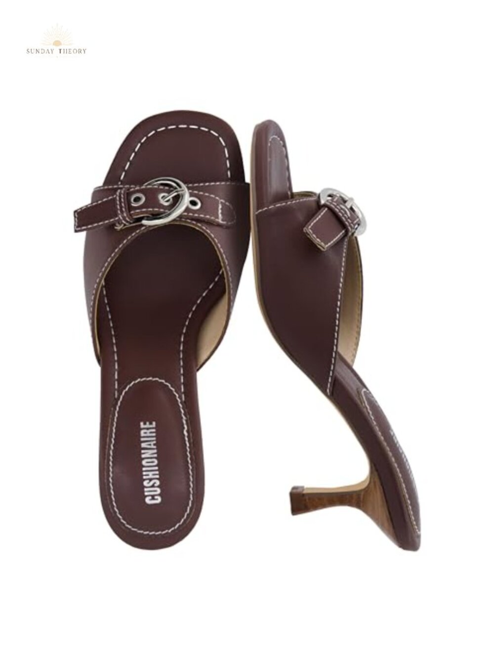 Cushionaire Women's Kitten Heel Mules with Buckle Accent Faux Leather Dress
